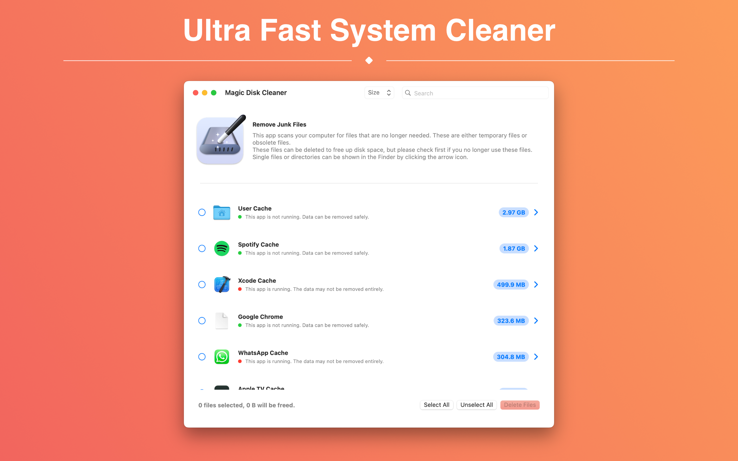 Clean junk files from your macOS system.